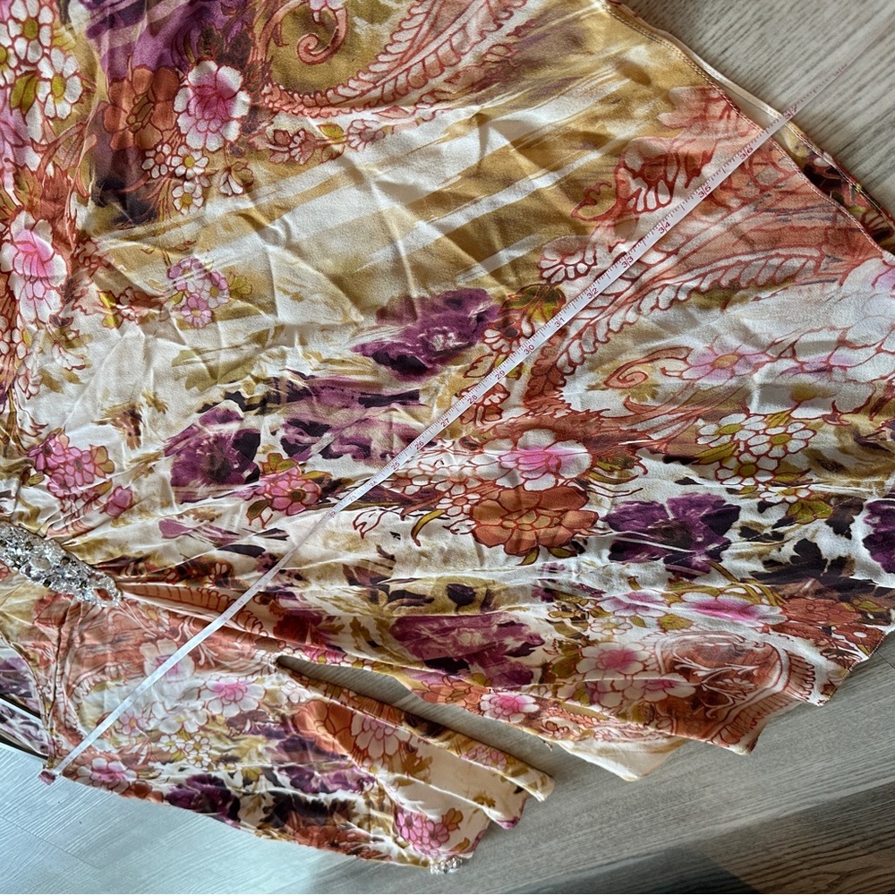 Badgley Mischka Silk Beaded Floral Kaftan Mini Dress Medium - Picture 14 of 16
